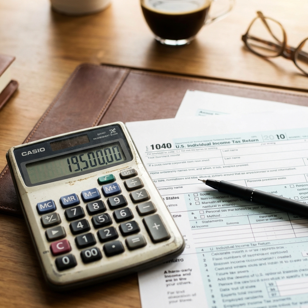 계산기와 세금 고지서 클로즈업