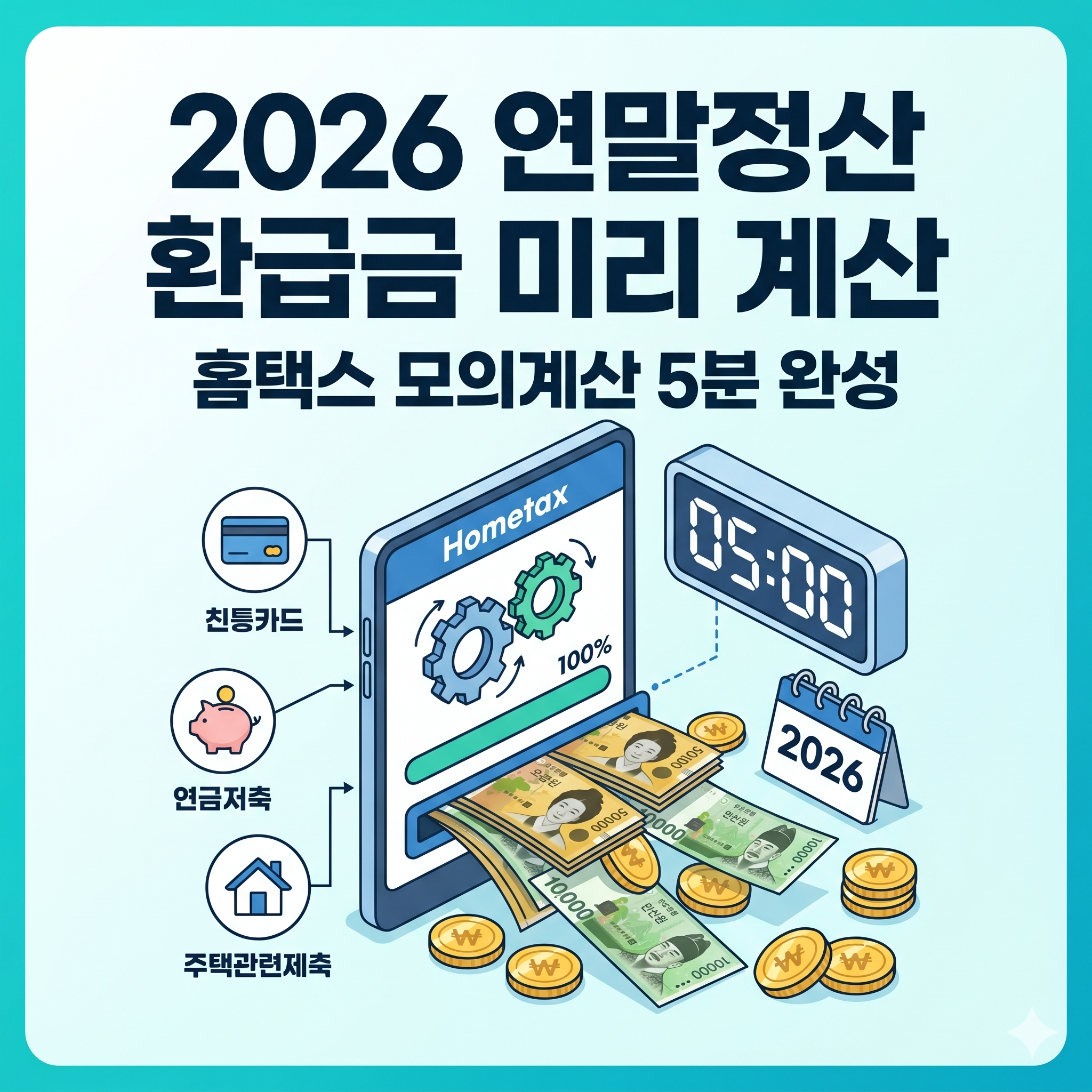 2026년 소득 기준 연말정산 환급금 계산기 홈택스 모의계산 방법