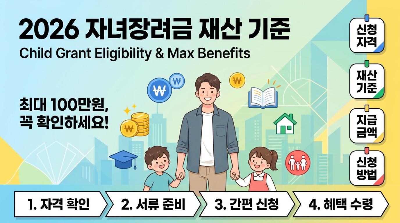 2026 자녀장려금 재산 기준 및 조건 완벽 정리: 1인당 최대 100만 원 챙기자