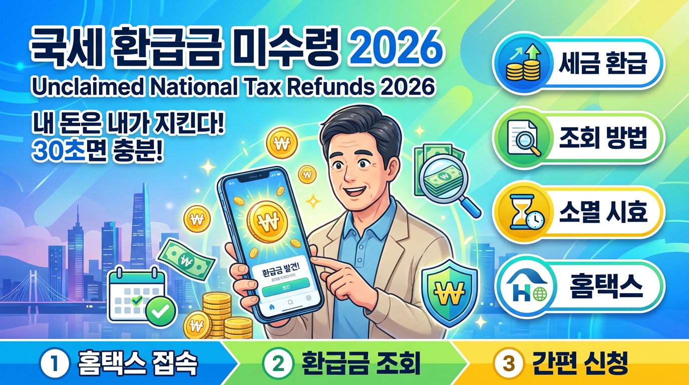 국세 환급금 미수령 2026 — 5년 안 찾아가면 나라 돈 됩니다 (홈택스 30초 조회법)